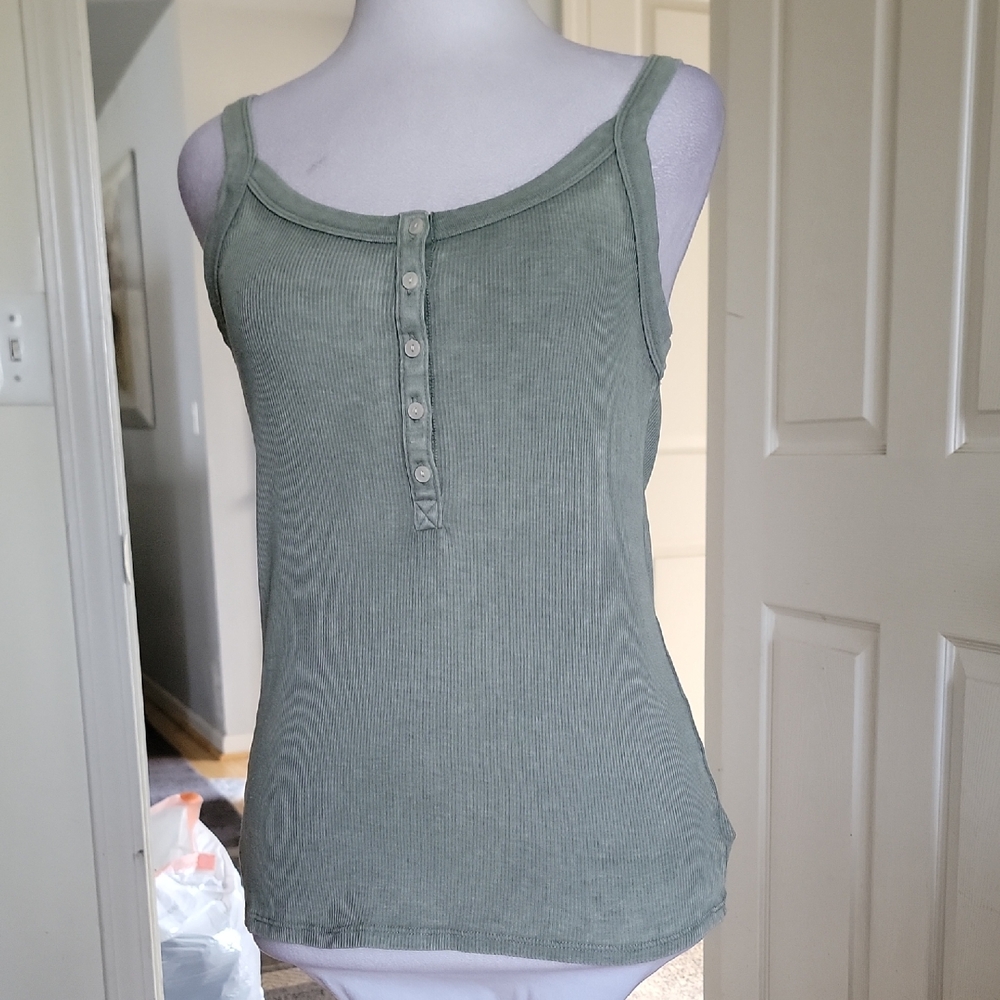 Aerie Sage Buttoned Tank Top